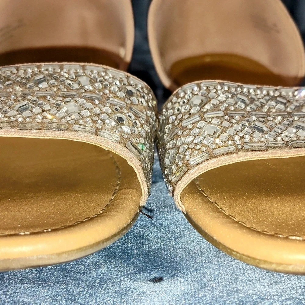 Andiamo Slip-On Flat Sandals Glittering Crystal Cushioned Insole Nude US 10W